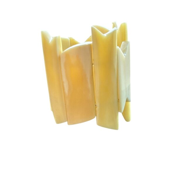 Vintage Chunky Cream Horn Bangle Bracelet Geometric Wide Stretch Cuff - Picture 8 of 16